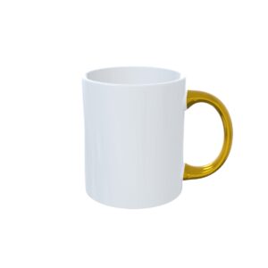 caneca branca com alça dourada